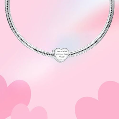 Bible Family Mom Wife Love Heart Dangle Charm 925 Sterling Silver Charms fits Bracelets and Necklace Pendant Bead Charms Jewelry Present for Women Family Friends - style: Bible - She is more precious than Jewels