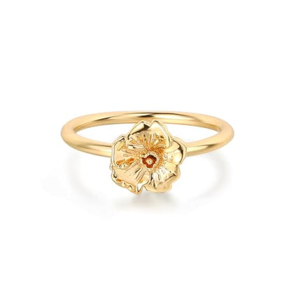 Birth Flower Stacking Ring for Women | 14K Gold Plated Brass, 12 Engraved Floral Motifs, Slim Stack-Ready Band, Available in US Sizes 5-9 - style: Aug.-Poppy