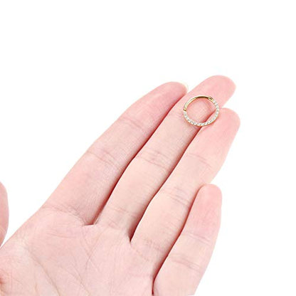 GAGABODY Septum Ring 16 Gauge Earrings Daith Jewelry Surgical Steel Hinged Nose Rings Nose Hoop Cartlidge Earring Hoop Helix Rook Piercing Jewelry - color: Style1:1pc Gold-Clear CZ