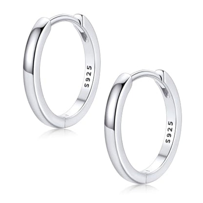 FaithHeart Solid 925 Sterling Silver Small Huggie Hoop Earrings for Women | Silver/Black/Gold/Rose Gold Small Hoop Earrings, Hypoallergenic Lightweight Cartilage Huggie Earrings, Gift Box - color: 01. Blank-Silver, size: 14mm