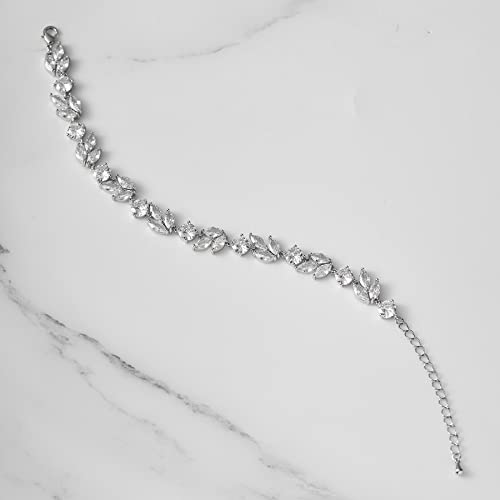 SWEETV Cubic Zirconia Wedding Bridal Bracelet for Brides,Bridesmaids, Silver Crystal Elegant Tennis Bracelet for Women Prom Jewelry Gifts - color: Style1-Silver