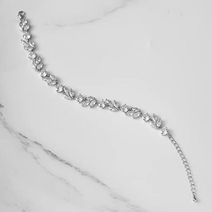 SWEETV Cubic Zirconia Wedding Bridal Bracelet for Brides,Bridesmaids, Silver Crystal Elegant Tennis Bracelet for Women Prom Jewelry Gifts - color: Style1-Silver