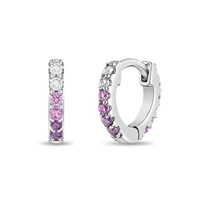 In Season Jewelry CZ Girls Hoop Earrings for Kids - 925 Sterling Silver Little Girl Hoop Earrings - Hypoallergenic & Comfortable with Secure Latch Closure - style: Pink CZ