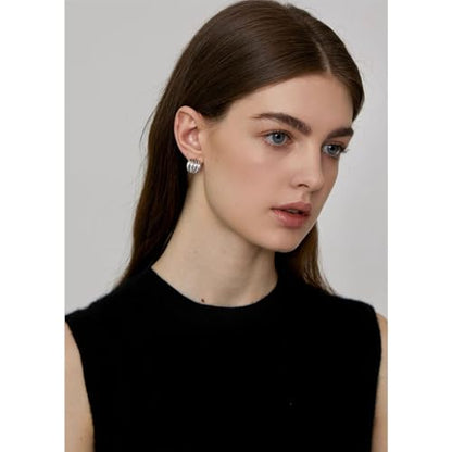 Statement Chunky Gold Earrings for Women Unique Square Stainless Steel Heaven Mayhem Button Stud Earrings Trendy Jewelry - style: Silver Striped