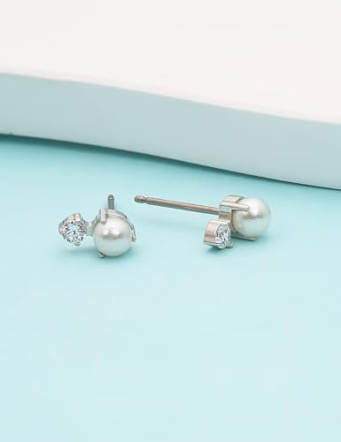 Limerencia G23 Pure Titanium Hypoallergenic Earrings | F136 Implant Grade Titanium Jewelry for Sensitive Ears - color: CZ + Pearl