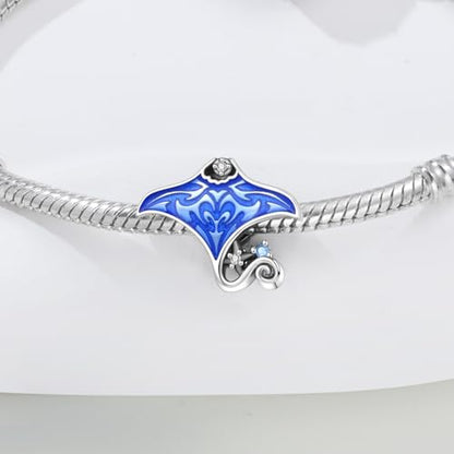 925 Sterling Silver Charms Bead for Bracelets Necklaces, Star Moon Crescent Sun Solar Pendent, Blue Ocean Starfish Shells Turtle Crab Starry Sea Cute Jewelry Birthday Gifts for Women Men - style: Manta ray charms
