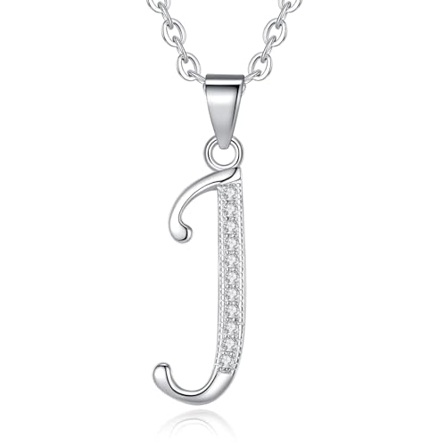 VIKI LYNN Dainty Initial Letter Pendant Necklace for Women | Cubic Zirconia Initial Jewelry, Personalized Letter Necklace, Dainty Women Jewelry, Birthday Gift Idea for Her, Mom and Wife - color: Silver, style: Silver-J