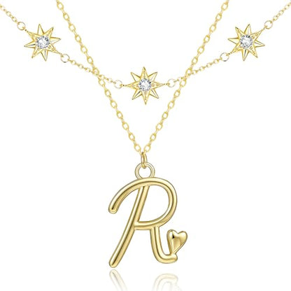 14K Gold A-Z Initial Lette Necklace Star Choker Women Necklace | Personalized Initial Jewelry, Meaningful Name Letter Gift for Women Wife Mom Friend, Perfect Present For Birthday/Anniversary - style: 14K Gold-R