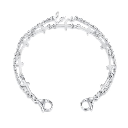 mnmoom lnterchangeable Medical Alert Bracelets-Stainless Steel Chain with lobster clasps-Just Chain - color: Love cross chain