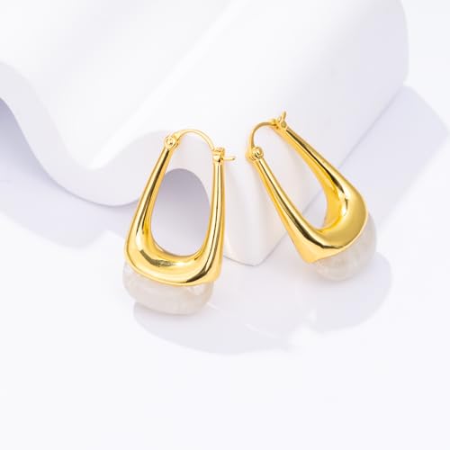 Acrylic Gold Hoop Earrings Chunky Statement Dangle Drop Huggie Earring Colorful Resin Jewelry for Women - color: White