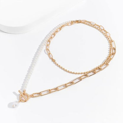 HUASAI Boho Necklaces for Women Dainty Layered Choker Necklace Bohemian Turquoise Necklace Statement Jewelry Western Cowgirl Country Concert Outfits Accessories - color: C Gold Paperclip Chain Pearl Necklace