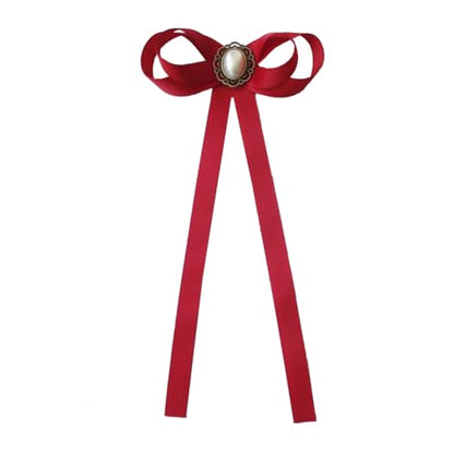 FASELE JKQBUX Women's Brooch Pin pearl Jk preppy style Pre Neck Tie Wedding Party Bow for Women Student Bow Tie accessory - color: Red
