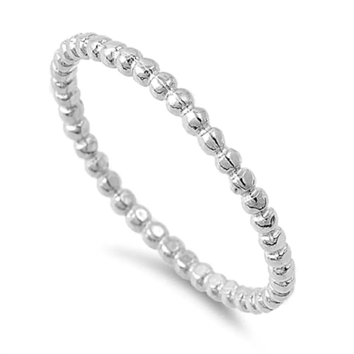Pierced Owl 925 Sterling Silver 2mm Beaded Stacking Ring - color: Silver