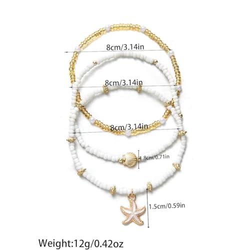 Boho Shell Ankle Bracelet Set for Women Adjustable Gold Plated Stackable Hawaiian Beach Vacation Pearl Seashell Starfish Foot Jewelry Gifts - color: Set A