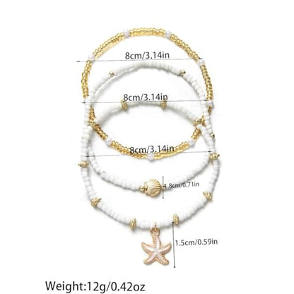 Boho Shell Ankle Bracelet Set for Women Adjustable Gold Plated Stackable Hawaiian Beach Vacation Pearl Seashell Starfish Foot Jewelry Gifts - color: Set A