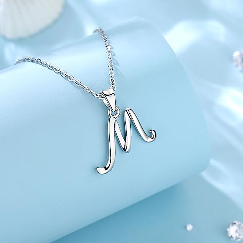 EUDORA Sterling Silver Initial Necklaces for Women, Classic 26 Letter Neckless Gifts for Girls, Sister, Mother Daughter, 18 inch Chain - style: M
