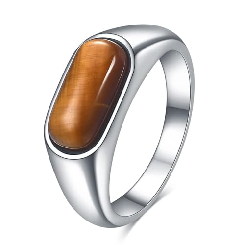 MYNENEY Signet Mens Pinky Rings Statement Wedding for Women - color: Brown stone