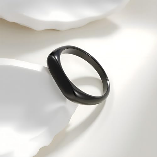 Mens Stainless Steel Plain Signet Rings 4/7/10/14MM Rectangular Pinky Rings | High Polish Classic Blank Thumb Rings, Everyday Comfit Wear, Gift for Men - color: Black04
