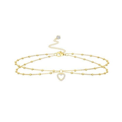 14K Gold Plated Layered Body Waist Chain for Women | Layered Waist Chain with CZ Heart and Pearl Pendant, Belly Chain Belt Jewelry for Women, Bikini Summer Beach Wear - style: Heart Waist Beads Chain