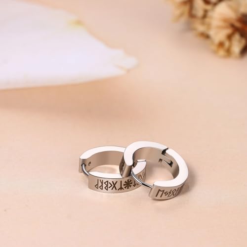 Aroncent 2-8Pcs Womens Mens Huggie Hoop Triangle Earrings Viking Runes Stainless Steel Ear Stud Novelty Black/Gold/Silver - color: Sliver
