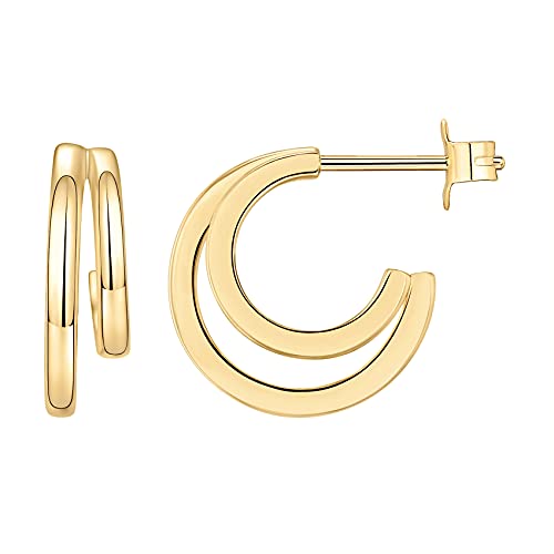 PAVOI 14K Gold Plated Multi Huggie Hoop Earrings for Women - 925 Sterling Silver Posts Triple Split Hoop Gold Earrings for Women - Trendy Fashion Jewelry - style: Double