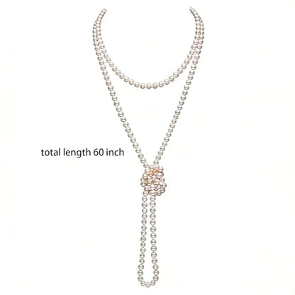 JKJF 1920s Pearls Beads Necklace, Fashion Imitation Faux Pearls Long Necklace Flapper Beads Retro Costume Jewelry - 60 Inches Length