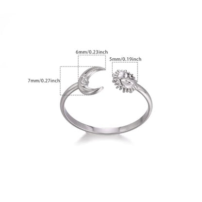 Sun and Moon Rings Stainless Steel Crescent Sun Rings for Women Gold Open Ring Middle Index Finger Jewelry Gift - color: A-Silver Sun&Moon