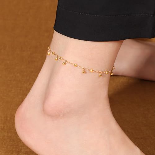 Dainty Gold Anklets for Women Stainless Steel Simple Ankle Bracelets Summer Beach Foot Chain Jewelry Gift - color: Bead Charm