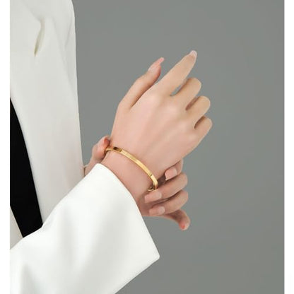 MYNENEY Womens Bracelets Stainless Steel Pave Cubic Zironia Stackable - color: 4mm-Gold, size: 6 Inch