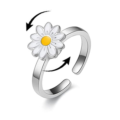 COLORFUL BLING Fidget Sunflower Evil Eye Daisy Spinner Stackable Rings Bee Butterfly Adjustable Open Rotatable CZ Cubic Zirconia Anti Stress for Women Wedding Jewelry - style: Daisy
