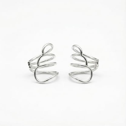 925 Sterling Silver Ear Cuff, Handmade Single Band Adjustable Non Piercing Clip On Cartilage Earring, Minimalist Ear Wrap Faux Piercing Jewelry for Women - style: Pair Multi Curved Band