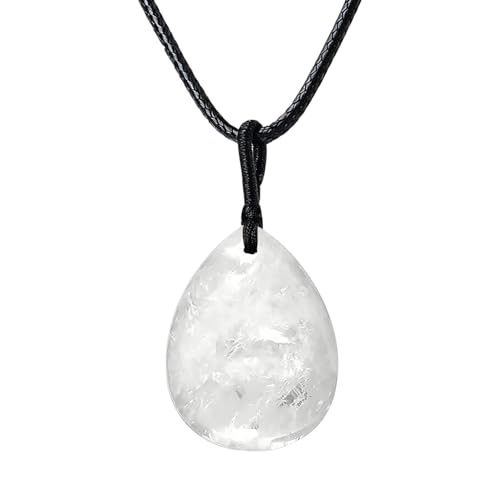 Teardrop Gemstone Necklaces for Women, Healing Crystal Pendant Necklace Birthstone Jewelry for Women - color: Clear Quartz