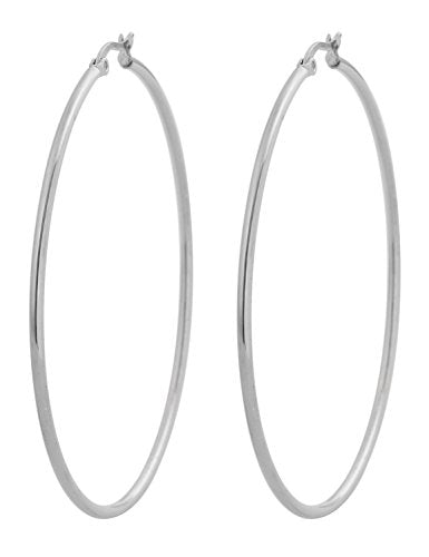 Rounded Hoops Earrings (20mm-60mm Diameter) - color: Silver 60mm
