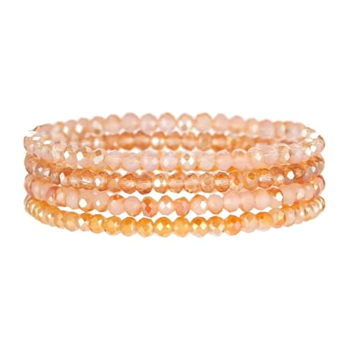 Boho Colorful Stackable Crystal Glass Beads Stretch Bracelets Multilayered Bracelets for Women Bohemian Jewelry - color: Golden 4pcs