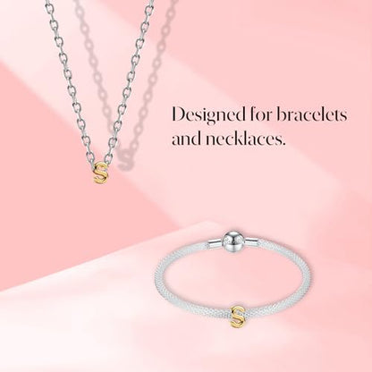 S925 A-Z Bead Charms,Initial Letter Alphabet, 14K Gold Plated, for Bracelet Necklace, Gift for Mothers Nurses Day Graduation Birthday Anniversary, for Girlfriend Family Friend, for Pandora - style: S