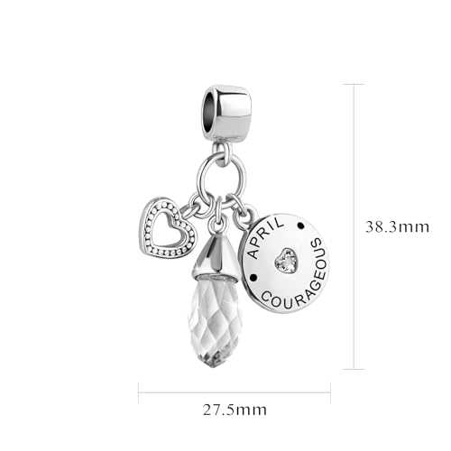 Women Charm for Bracelets Love Heart Dangle Silver Clear CZ Beads Birthstone Bracelet Charms for Daughter Women Wife, Blue Pink Clear - style: APRIL