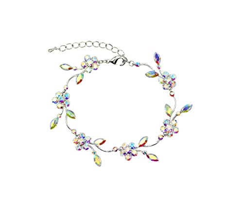 Faship Gorgeous Rhinestone Crystal Floral Necklace Earrings Set - color: AB / Matching Bracelet