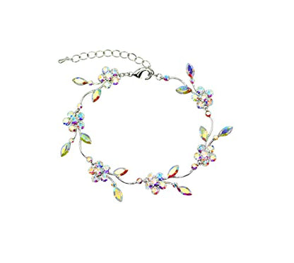 Faship Gorgeous Rhinestone Crystal Floral Necklace Earrings Set - color: AB / Matching Bracelet