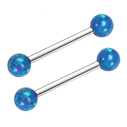 Opal Nipple Rings G23 Titanium Nipple Jewelry for Women Bridge Rings | 14G Nipple Piercings,Internally Threaded Nipple Barbells,1 Pair Tongue Rings,Nipple Bars,Straight Barbells 12mm-18mm - color: Styele2:Blue Opal,Silver, size: 14G+5/8"(16mm)