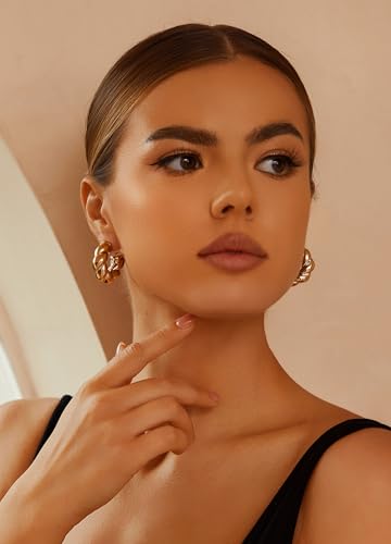 IFKM 24 Pairs Gold Hoop Earrings Set for Women Hypoallergenic Chunky Chain Twisted Open Hoops Dangle Earring Packs for Birthday Party Christmas Fashion Jewelry Gift - color: 9 Pairs Gold