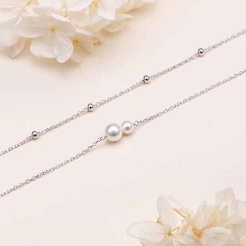 Yearace Choker Necklaces for Women S925 Sterling Silver Sideways Cross/Butterfly/Handcuffs/Infinity Interlocking/Chakra Choker Necklace Dainty Sideways Cross Necklace Jewelry Gift - style: Layered Pearl 16+14+2''
