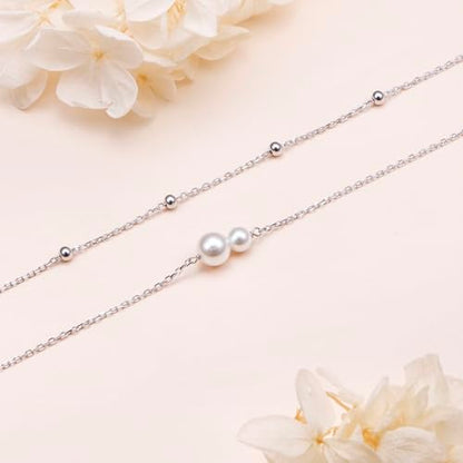 Yearace Choker Necklaces for Women S925 Sterling Silver Sideways Cross/Butterfly/Handcuffs/Infinity Interlocking/Chakra Choker Necklace Dainty Sideways Cross Necklace Jewelry Gift - style: Layered Pearl 16+14+2''