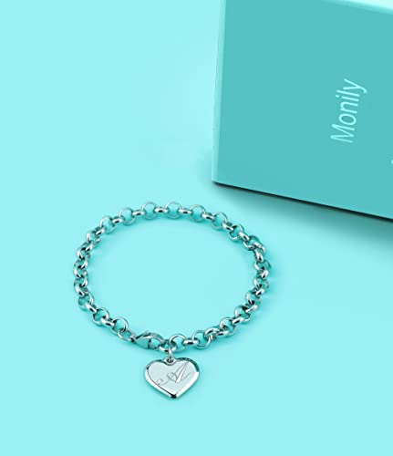 Monily Birthday Gifts for Women Initial Charm Bracelets for Women Letters Alphabet Heart Bracelet for Women - color: C: Heart