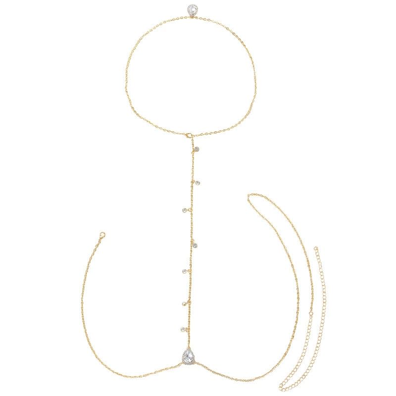 Multi-Layer Rhinestone Body Chain for Women Gold/Silver Tone Chest & Back Chain Beach Party Nightclub Jewelry - color: Back chain