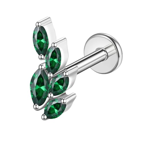 G23 Titanium Flat Back Earrings Studs 16g F136 Implant Grade Titanium Labrets Press Fit Threadless Push In Dainty Cartilage Helix Conch Lobe Lip Tragus Piercing Jewelry - style: 1pcs 5eye Green