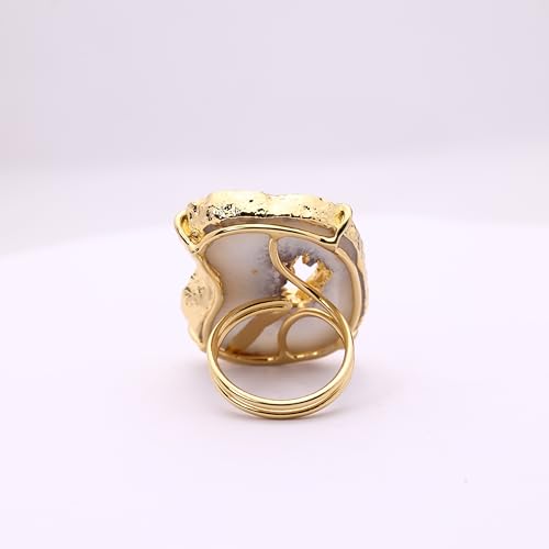 Ring Geode Druzy Slice Unique And Stylish Statement Gold Plated Jewelry Natural Gemstone Stone size 25-35 mm Approximately Adjustable Shank US Scale Size 6-9 - color: Gray, 8