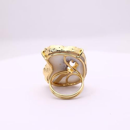 Ring Geode Druzy Slice Unique And Stylish Statement Gold Plated Jewelry Natural Gemstone Stone size 25-35 mm Approximately Adjustable Shank US Scale Size 6-9 - color: Gray, 8
