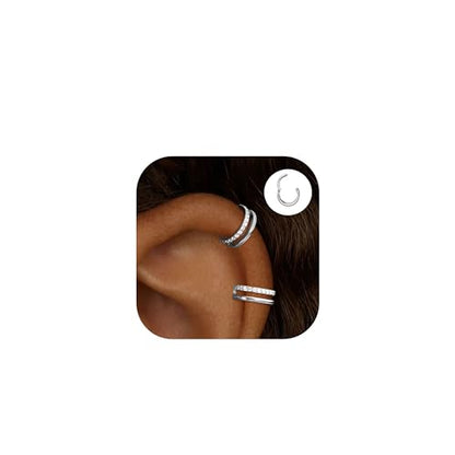 Cartilage Helix Conch Piercing Jewelry Gold Hoop Women Earrings | 2pcs, Huggie, Made of Stainless Steel, 14k Gold Plated, Hypoallergenic, Sparkly Cubic Zircon, Double Hoop design - color: Zircon Silver, size: 18g-8mm