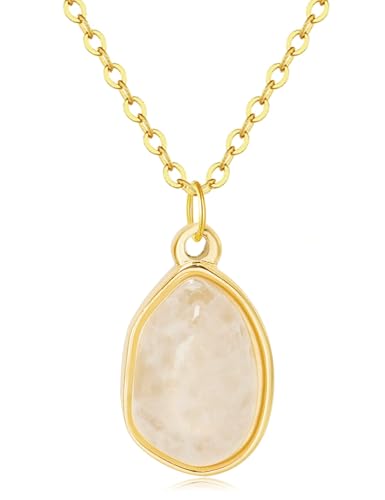 Stone Pendant Necklaces Gemstone Dangle Necklace 18K Gold Plated Teardrop Pendant Necklace for Women - color: White Gold
