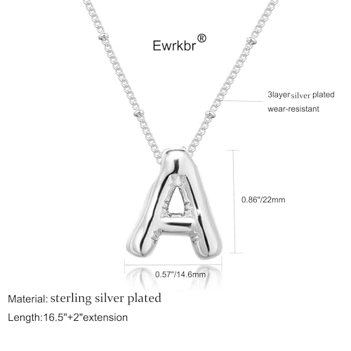 Ewrkbrㅤ Initial Necklaces for Women, 14k Gold Plated Bubble Letter Necklace Chunky Gold Necklace Dainty Charm Initial Necklaces for Women Trendy Custom Preppy Stocking Stuff Necklace Christmas Gifts - color: Silver, style: R